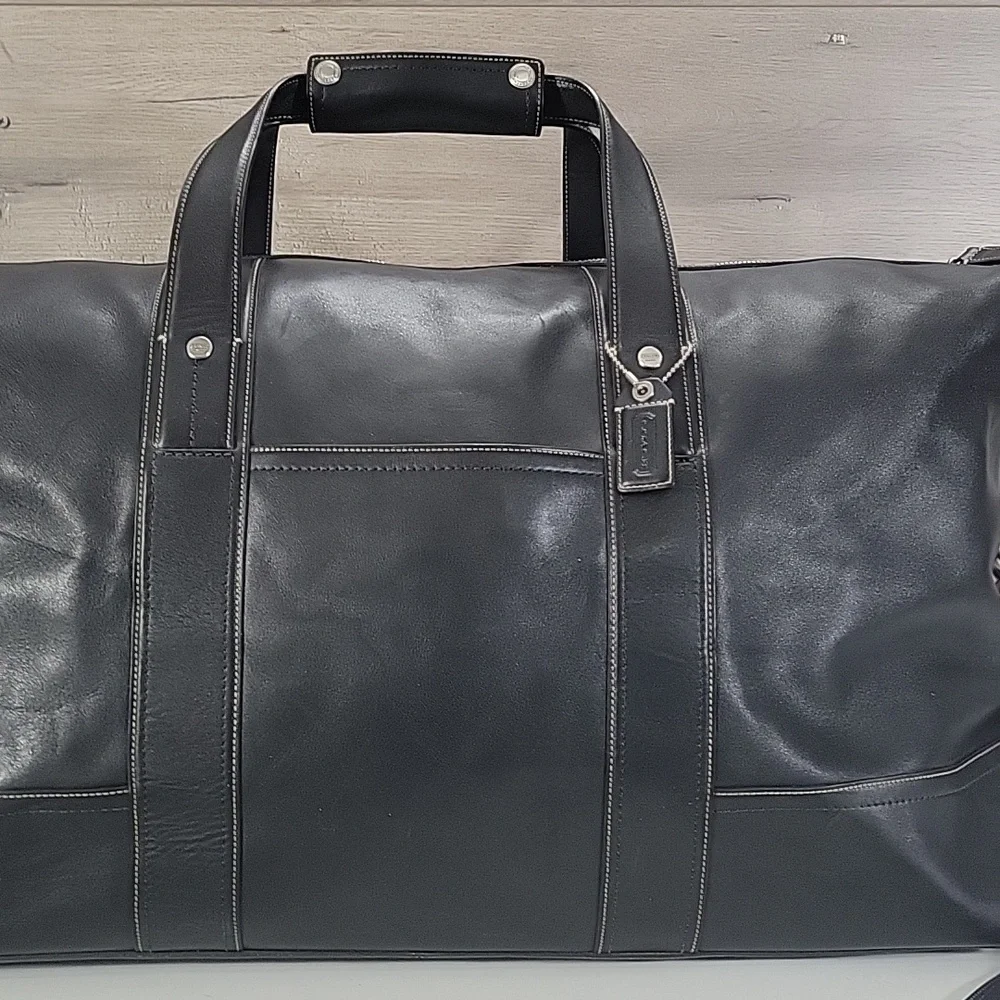 Coach 5J03 Weekender Black Leather Large Travel Duffle Bag Tote